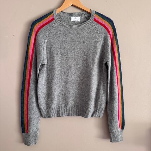 Allude Gray Rainbow Stripe Merino Wool Blend Sweater Size Medium - Picture 1 of 5